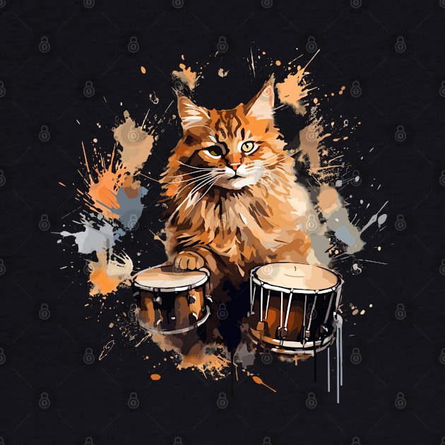 Maine Coon Cat Playing Drums by Graceful Designs